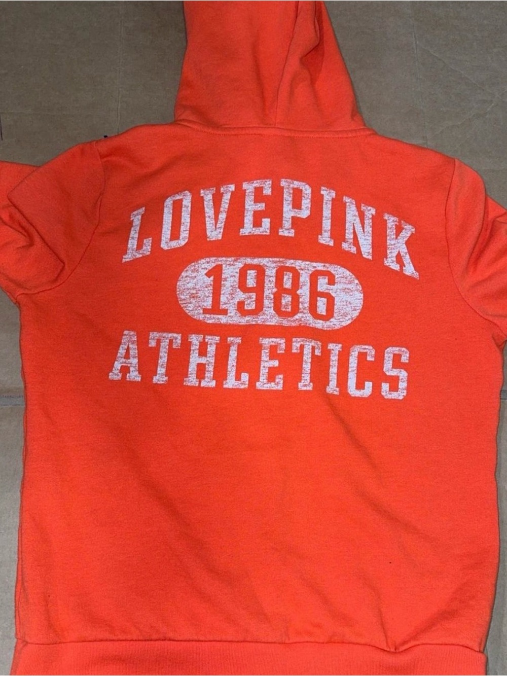 PINK Victoria's Secret Orange LOVE PINK 1986 Athletics Hoodie